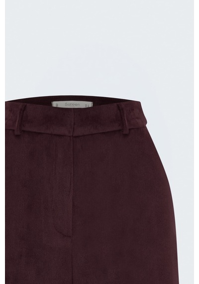 Sateen Kadife Pantolon - Bordo-138025