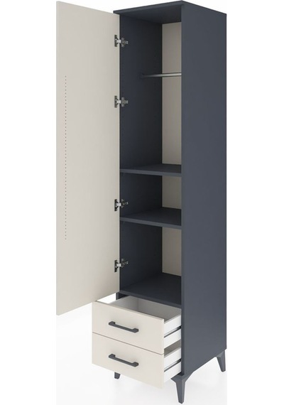Hyperion Dolap 3 Raflı 2 Çekmeceli Tek Askılı 44x44x195 Antrasit-aytaşı Antrasit