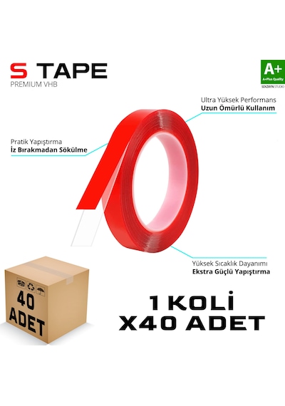 S-dizayn Çift Taraflı Bant 10mm X 33 Metre Şeffaf Silikon Vhb Bant 40'lı Koli A+kalite 10 MM x 33 M