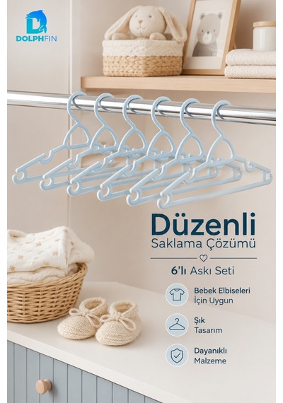 Bebe Askısı 6 Lı Plastik Bebek Çocuk Elbise Askısı Dolap İçi Kıyafet Düzenleyici Mavi