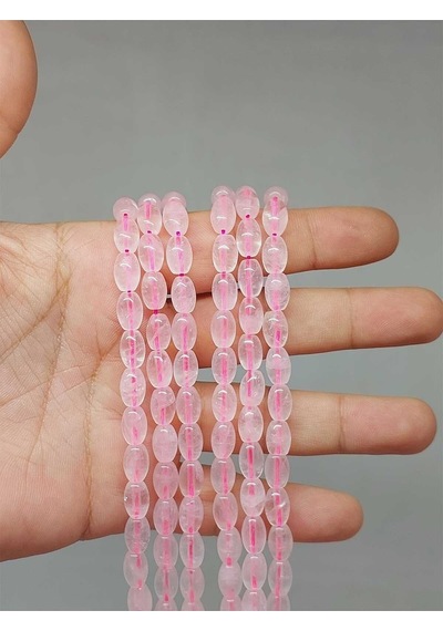 Bileklik Boy Pembe Kuvars Taşı Arpa Kesim Yarım Dizi 6 8.5mm 51114 18cm Uzunluğundadır Çok Renkli