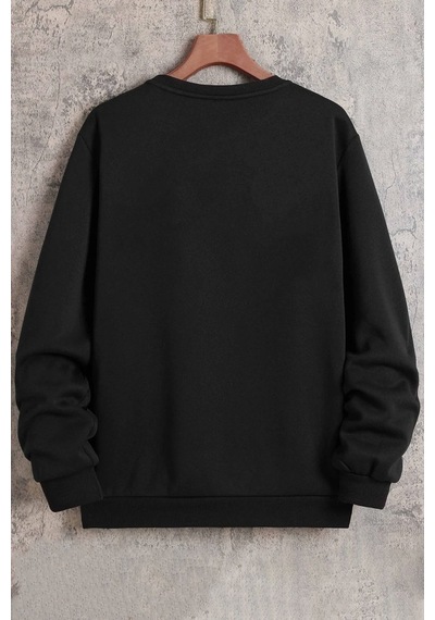 Unisex Hanımcı Bisiklet Yaka Sweatshirt Siyah