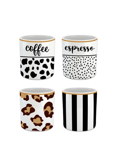 Coffee Cups/japanese Tea Cup/mug Set/coffee Cup Middle Size/cups No Handle/4 X 210 Ml Coffee, Espresso, Vertical Black Line, Leopard