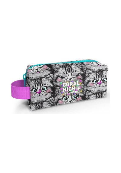 Coral High Kids Gri Kedi Desenli Kalem Çantası 22078 Çok Renkli