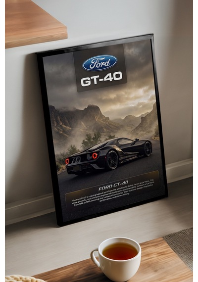 Ford Gt-40 Siyah Ahşap Çerçeveli Poster, Dekoratif Araba Duvar Tablosu