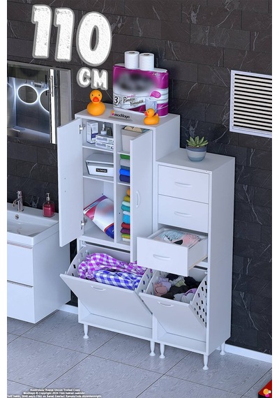 Ohbe 65 + 45cm Genişlik 160cm Boy 32,5cm Derinlik Kirli Sepetli 2 Kapak 3 Çekmeceli Çok Amaçlı Banyo Dolabı Beyaz Ohbe 65 + 45cm Genişlik 160cm Boy 32,5cm Derinlik Kirli Sepetli 2 Kapak 3 Çekmeceli Çok Amaçlı Banyo Dolabı Beyaz