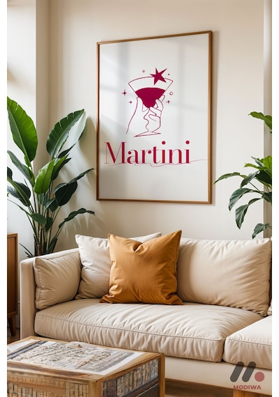 Martini Zarif Poster, Ahşap Çerçeveli Duvar Tablosu - Mutfak Dekorasyonu