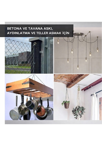 Kancalı Çelik Dübel M8 Kapalı Ağız 5 Adet Salıncak Boks Torbası Avize Tavan Asma 8