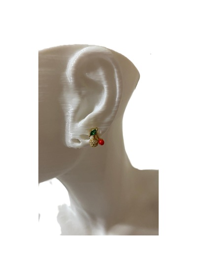 Taşlı Kiraz Tasarım Tragus Helix Pearsing Kıkırdak Küpe Altın