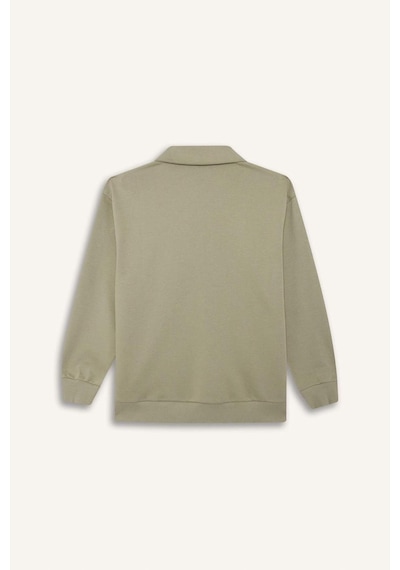Defacto Regular Fit Polo Yaka İçi Yumuşak Tüylü Kalın Sweatshirt Tunik F3085ax25wngn497 Yeşil-gn497