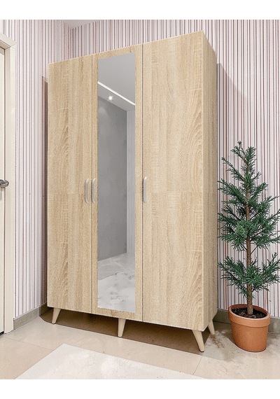 Alara Tamamı Mdf Aynalı Portmanto Vestiyer Ayakkabılık Meşe 120 Cm - M4