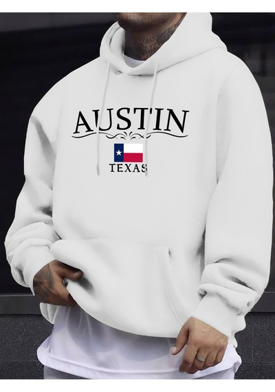 Startmore Startmoreaustin Texas Harfli Baskılı Polar Moda Giyim Erkek Temel Sıcak Kapüşonlu Üst Sonbahar Spor Ti Beyaz
