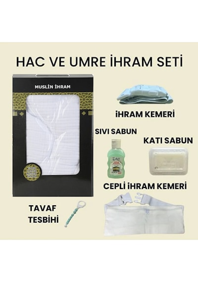 Premium Müslin Kumaş İhram Ve 5 Parça İhram Umre Hac Seti Beyaz