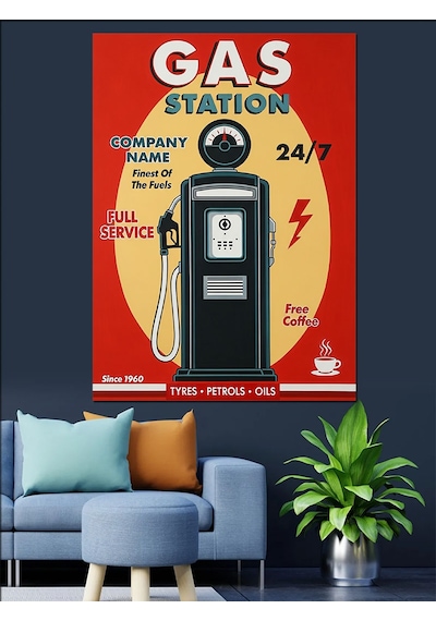 Ahşap Tablo Eski Benzin Pompası Posteri