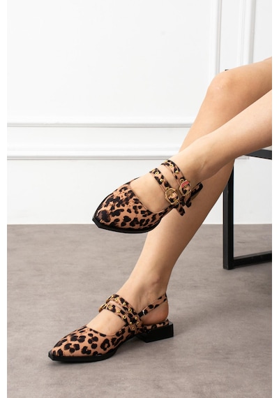 Shoetek Lorssa Kadın Babet Çift İnce Bantlı Tokalı Leopar LEOPAR