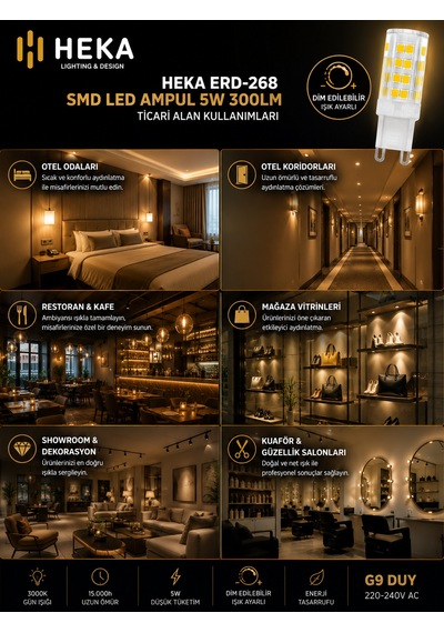 8 Adet Heka 5w Günışığı 3000k G9 Duylu Dim Edilebilir Led Kapsül Ampul