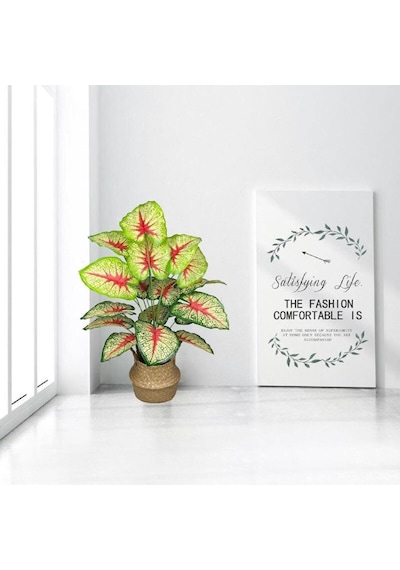Yapay Çiçek Demet Tropik Kızıl Caladium 18 Dal 70 Cm Salon Çiçeği Yapay Bitki