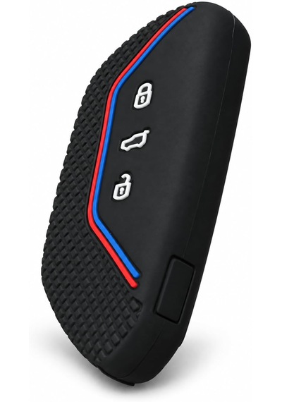 Autohan Keys Golf 8, Caddy, Tiguan 2024, Cupra Formenter, Leon Uyumlu Siyah Petek Desenli Anahtar Kılıfı, Mavi-kırmızı Şeritli