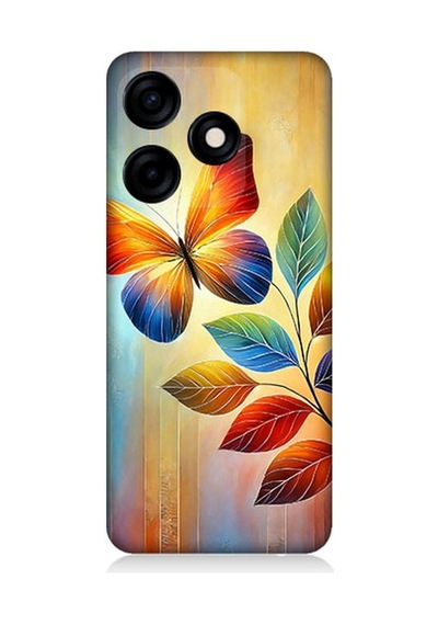 Tecno Spark 10c Uyumlu Renkli Yapraklı Kelebek Uçuşu Desenli Silikon Kılıf Çok Renkli