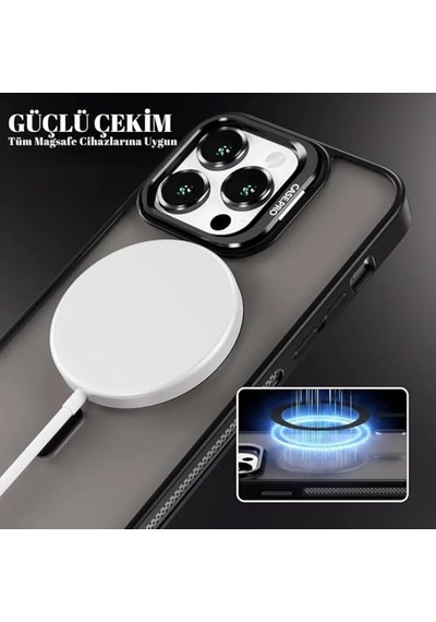 Kılıf Kamera Korumalı Şarj Özellikli Mat Şeffaf Renkli Kılıf 13 Pro Siyah Diğer