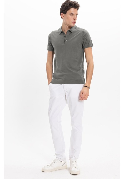 Tudors Erkek Slim Fit Dar Kesim Pamuklu Örme Triko Gri Polo Yaka Tişört-46226