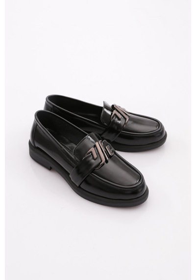 Dgn 527 Kadın Loafer Ayakkabı Siyah Rugan