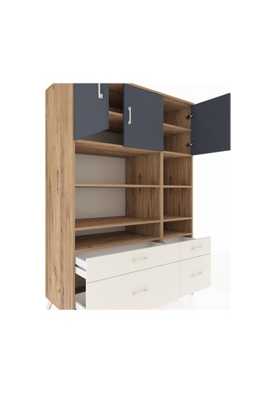 Kronos Dolap 10 Raflı 4 Çekmeceli 3 Kapaklı 132x59x195 Çam-an... Çam