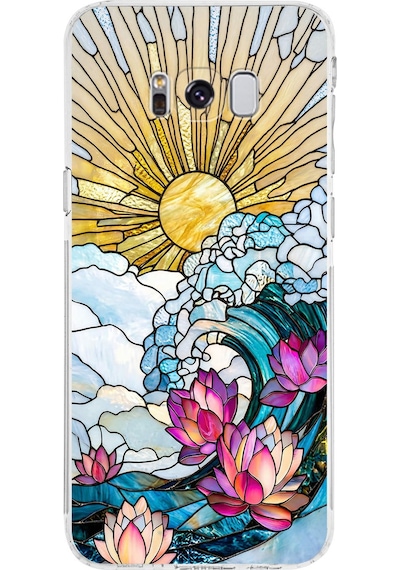 Printify Samsung Galaxy S8 Plus İle Uyumlu Vitray Okyanus Sabahı Tasarımlı Şeffaf Silikon Kılıf Şeffaf