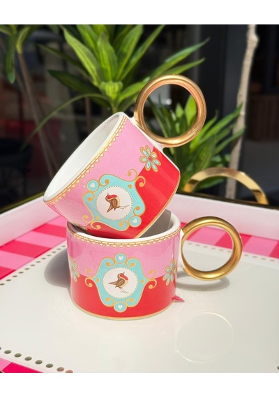 2'li Lüks Piano Bird Pink Soho Kupa-4525 Kırmızı