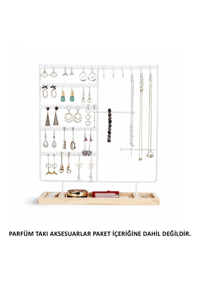 Microcase Ahşap Tabanlı Masaüstü Kolye Küpe Bileklik Takı Aksesuar Organizer Standı Al5462 Beyaz