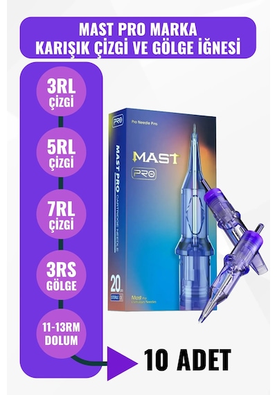 Mast 10 Lu Karışık Kartuş Dövme İğnesi Seti Çizgi, Gölge Ve Dolum İçin Profesyonel İğne Set +2 Hediye İğne