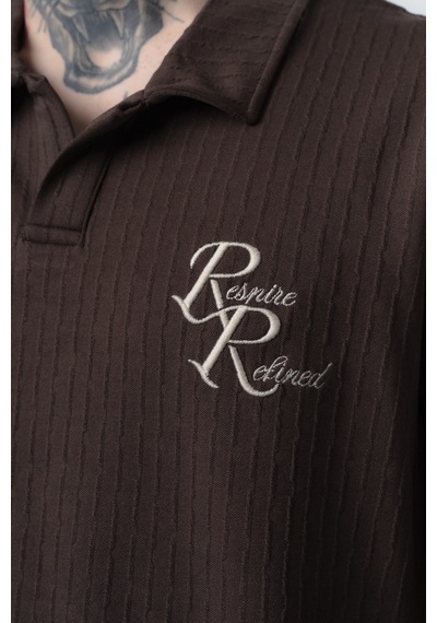 Erkek Respire Relined Yazılı Regular Fit T-shirt Şort Takım Kahve Kahverengi