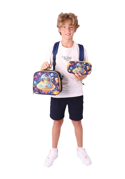 Kaukko Kids Dört Bölmeli Okul Çantası + Beslenme +kalemlik Seti Astronot Dinazor - Erkek Çocuk - Mavi Sarı Mavi - Sarı