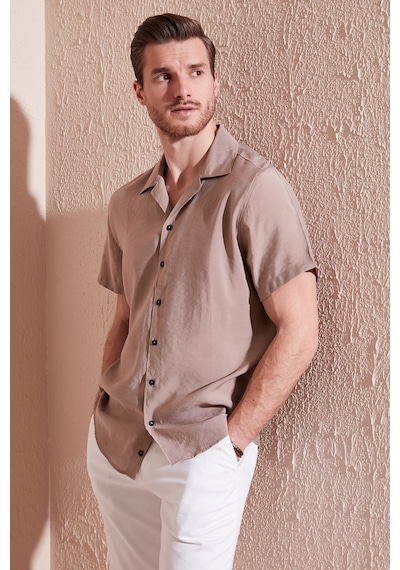 Buratti Regular Fit Apaş Yaka Kısa Kollu Modal Erkek Gömlek Cf24S117929 Camel
