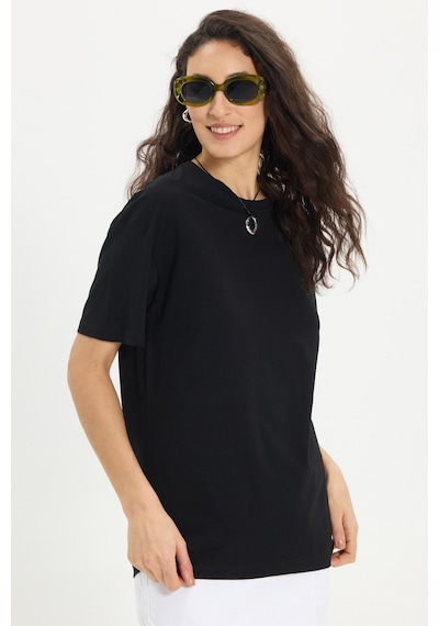 Tudors Kadın Slim Fit Dar Kesim Pamuk Kısa Kollu Bisiklet Yaka Siyah Tişört-50470 L