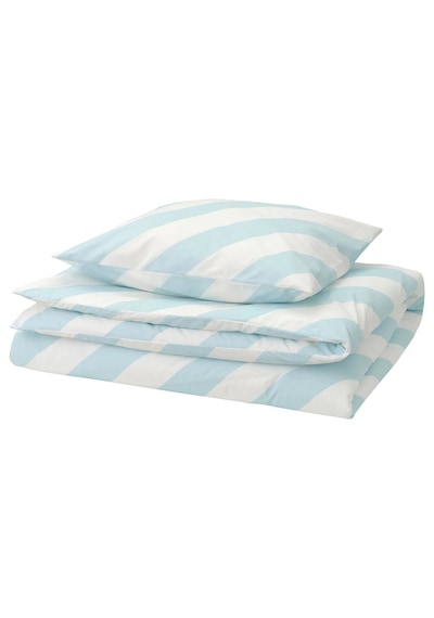 Ikea Slöjsılja Açık Mavi-beyaz-çizgili 150x200/50x60 Cm Tek Kişilik Nevresim Seti
