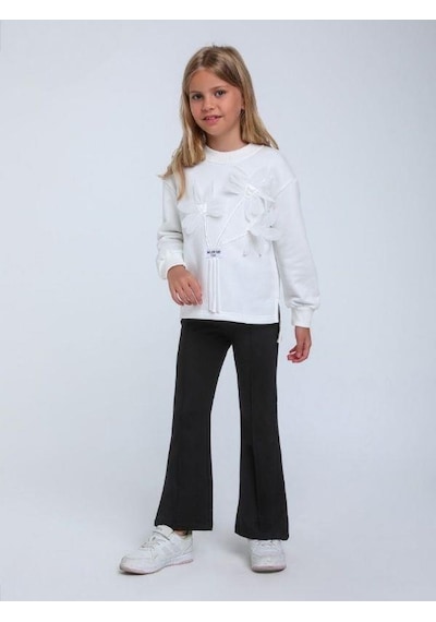 Kız Çocuk Kabartma Çiçek Desenli Sweatshirt-14320 Beyaz