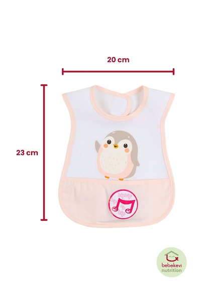Düdüklü Cepli Sıvama Mama Önlüğü - Minik Penguen Pembe Bebek Önlüğü Açık Pembe