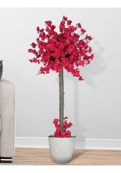 Yapay Ağaç Fuşya Bahar Dalı Japon Kiraz Çiçeği Beyaz Saksılı 90Cm