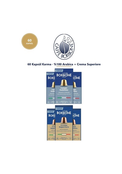 Caffe Borbone Arabica Ve Superiore 60'lı Kapsül Kahve - Nespresso Uyumlu, İkili Avantaj Paketi