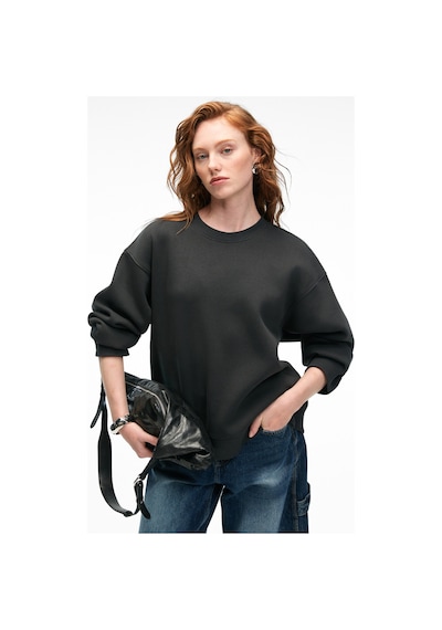 ETHIQUET ESME Kadın Oversize Yuvarlak Yakalı Kol Ucu Ve Etek Ucu Manşetli Antrasit Sweatshirt