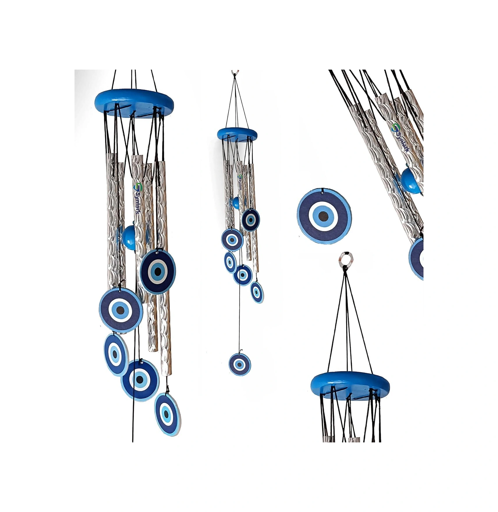 Feng Shui Nazar Boncuğu Rüzgar Çanı Metal Kötü Göze Karşı Dış Mekan Dekoratif Bahçe Kapı Süsü 60 Cm. 60  Cm