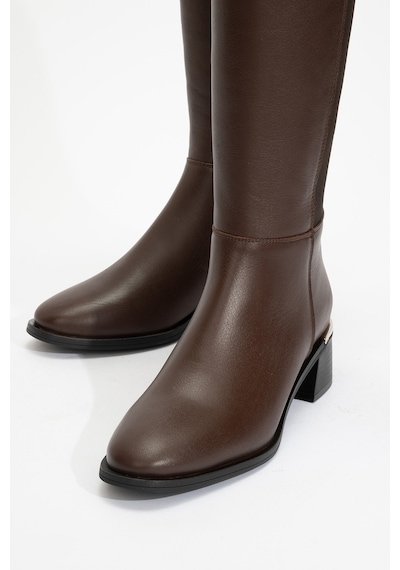 Luvishoes Luvi Shoes Rochos Kahve Cilt Streç Detaylı Hakiki Deri Kadın Çizme Kahve Rengi