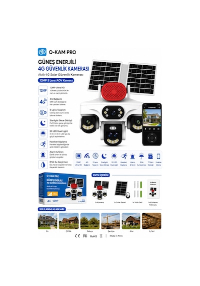 Ok-500premıum4g 12mp 4g Sım Kartlı Solar 5 Lens Gece Görüşlü Güvenlik Kamerası Beyaz - 913736126 Ok-500premıum4g 12mp 4g Sım Kartlı Solar 5 Lens Gece Görüşlü Güvenlik Kamerası Beyaz - 913736126