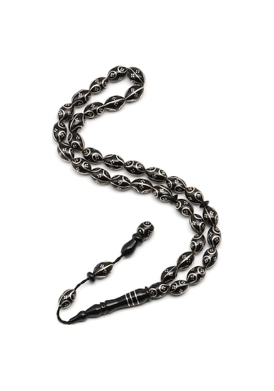 Gümüş İşlemeli Erzurum Oltu Tesbih 6 X 10 Mm. Arpa Kesim - T-1916