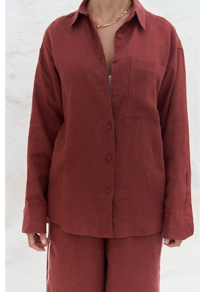 Mai Collection Mai Studios Co. Orchidea Oversize Kiremit Keten Gömlek Takım Kiremit