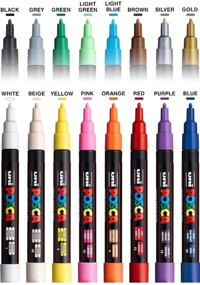 Uni Posca Su Bazlı Marker Seti Pc-5m 1.8 2.5 Mm 16 Renk Çok Renkli