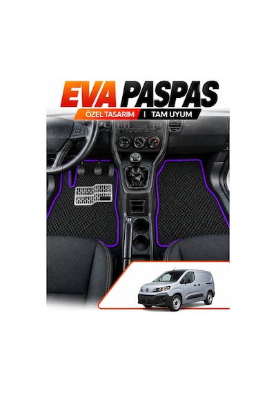 Peugeot Rifter Panelvan 2018-2025 Uyumlu Eva Paspas Metal Topukluklu Ön 2 Parça Siyah-mor