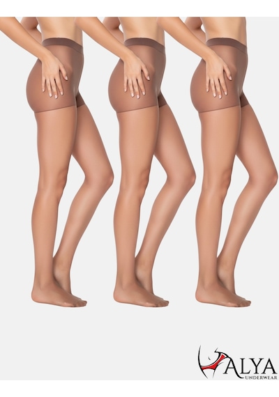 Alya Underwear Kadın Külotlu Çorap, Parlak İnce, 15 Denye, Fit, 3'lü Paket, Mürdüm Mürdüm 67