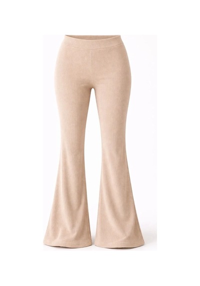 Kadın Fitilli Kaşkorse İspanyol Paça Tayt Yüksek Bel Esnek Pantolon - Bej